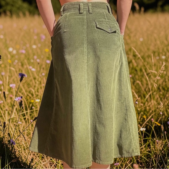 Vintage 80’s  LIZ WEAR Liz Claiborne Green Corduroy Midi Skirt Sz 4 P - Picture 5 of 5
